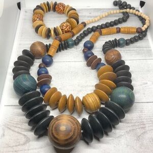 Bundle lot wooden jewelry set necklaces and bracelet chunky statement look.